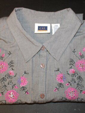 C.S.T Sport Women's size 26 wide 100% cotton long sleeve shirt loose fit